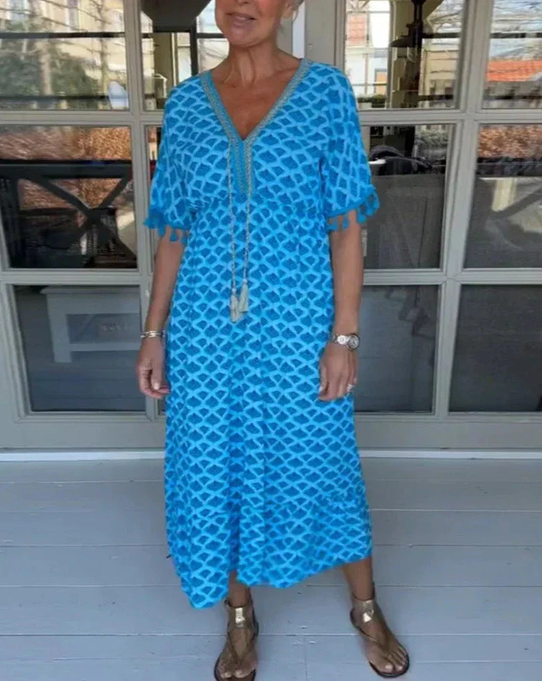 Aisha™ | Comfortable Loose Fit V-Neck Midi Dress