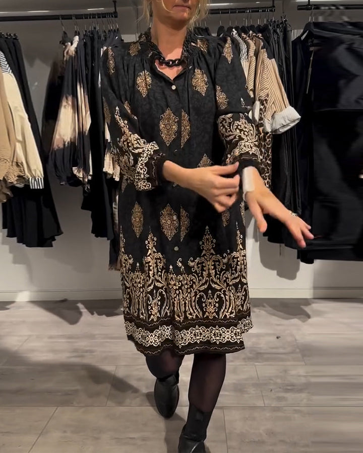Ilse | Women's Long Sleeve Knee-Length Vintage-Inspired Dress with Button Placket and Buttons