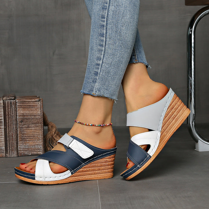 Marina | Women's Colorblock Wedge Slides, Comfortable Sandals
