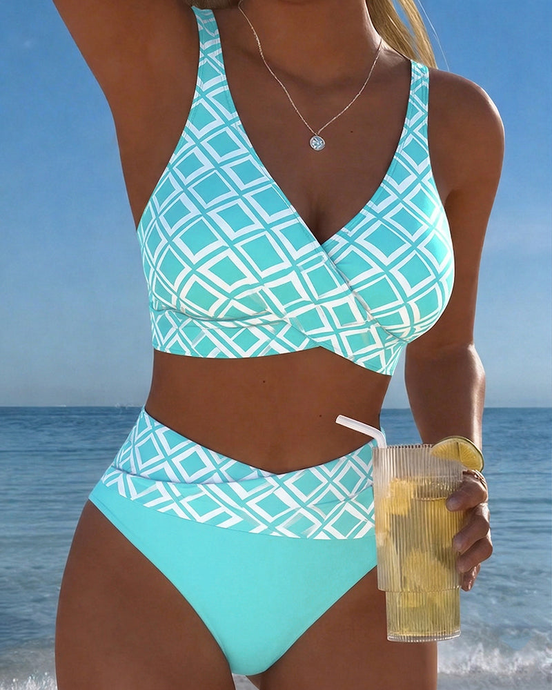 Martina | Women's Plaid Pattern Bikini with High-Waisted Briefs