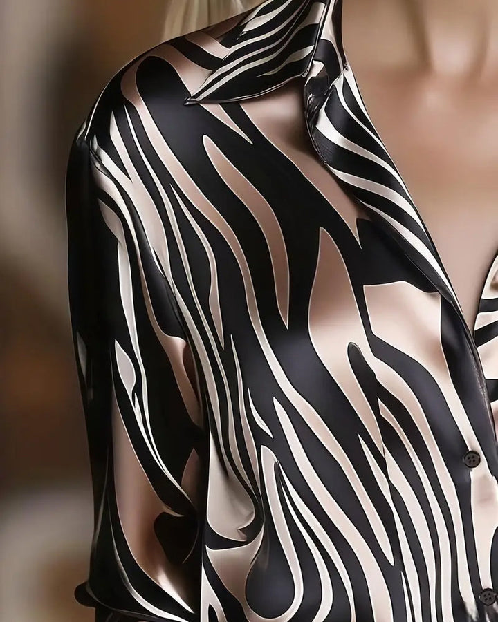 Women's Long Sleeve V-Neck Chic and Stylish Printed Blouse