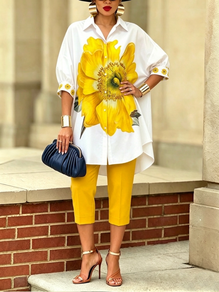 Women's Two-Piece Set with Floral Print – Elegant Modern Style