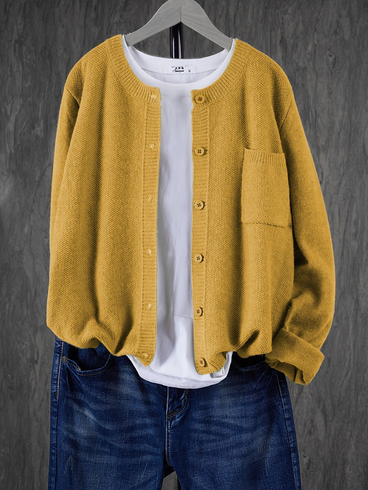 Eugenia | Women's Round Neck Cardigan with Buttons and Pocket