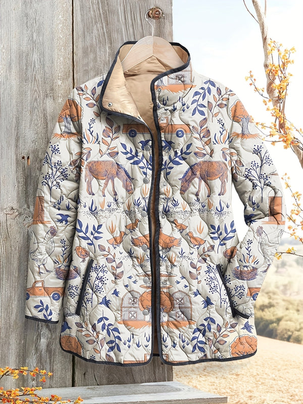 Women's Vintage Farmyard Print Quilted Jacket