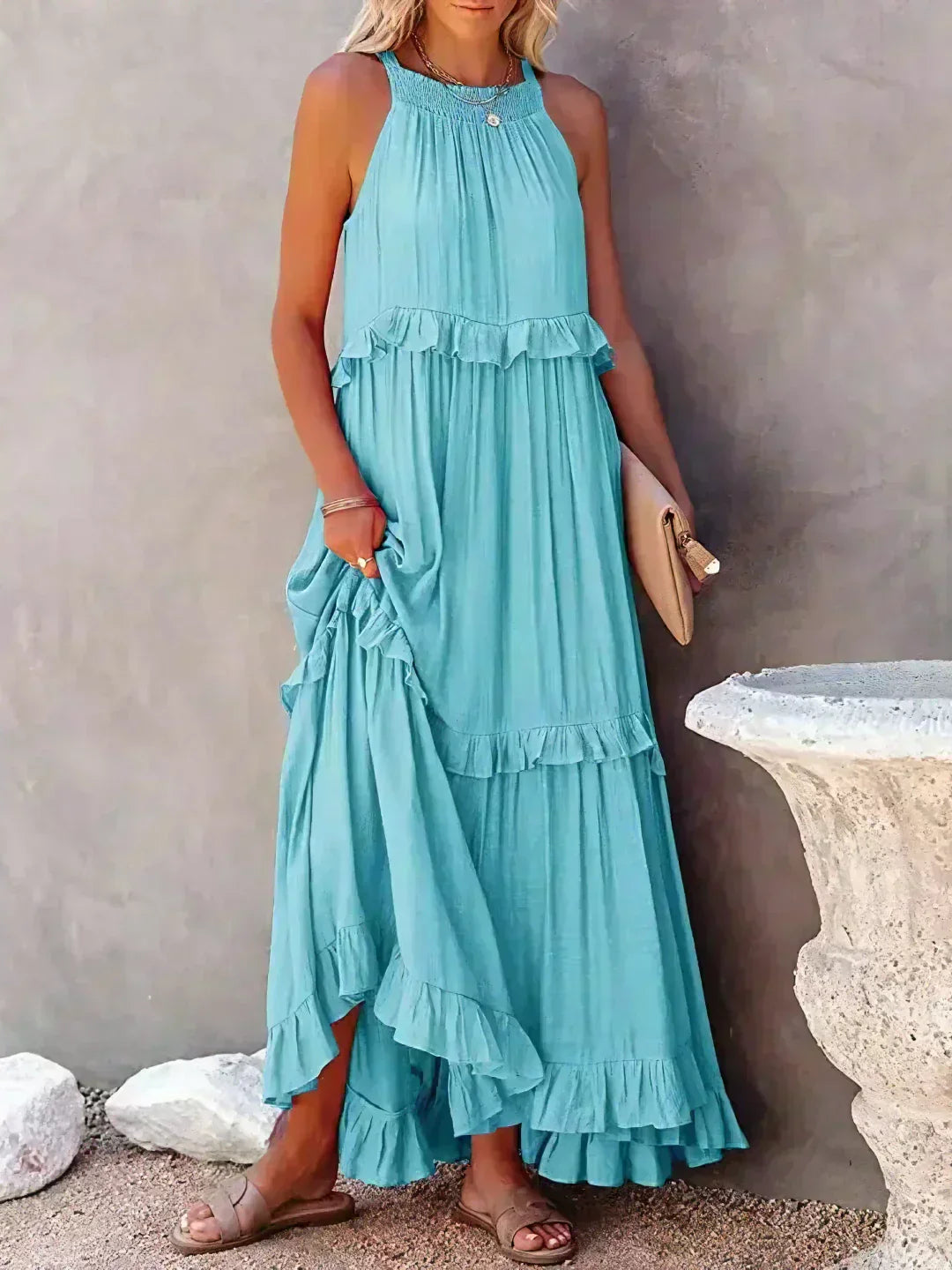 Landry | Women's Mini Chic Ruffle Trim Sleeveless Dress