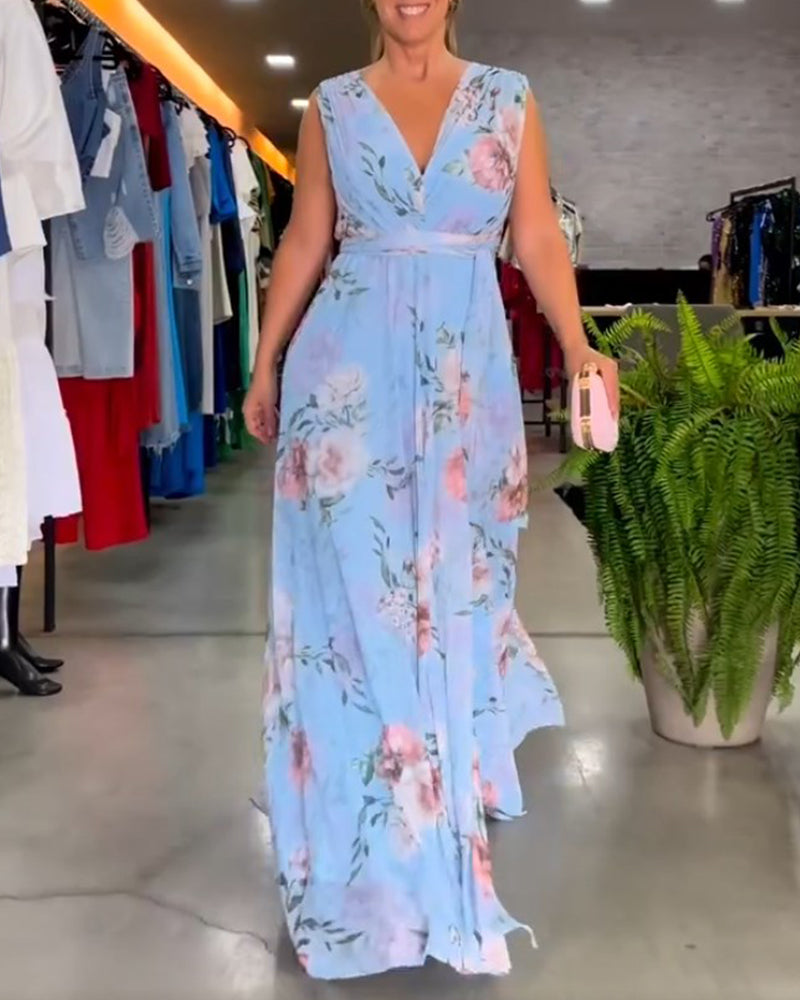 Venesa™ | Elegant Sleeveless V-neck Floral Print Dress