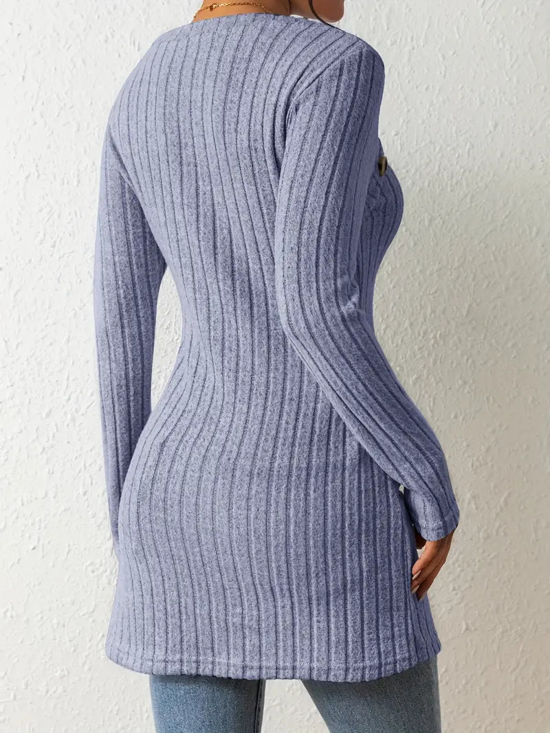 Julia | Women's Long Sleeve Square Neck Asymmetrical Top with Buttons