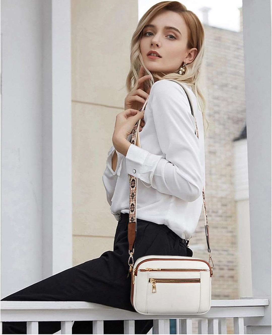 Erikka | Floral Elegant crossbody bag with patterned adjustable strap and Pockets