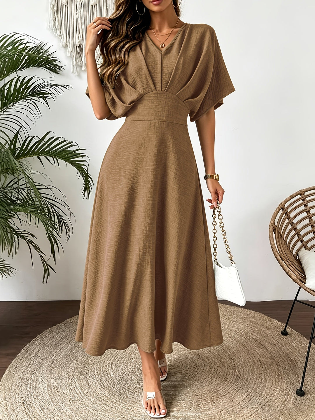Women's V-Neck Midi Dress