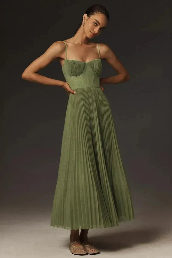 Isabella | Women's Pleated Tulle Midi Dress