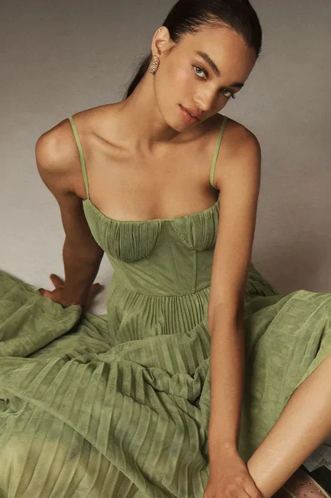 Isabella | Women's Pleated Tulle Midi Dress