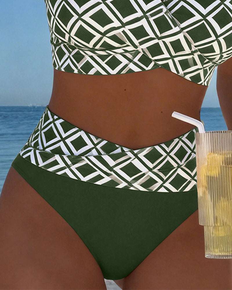 Martina | Women's Plaid Pattern Bikini with High-Waisted Briefs