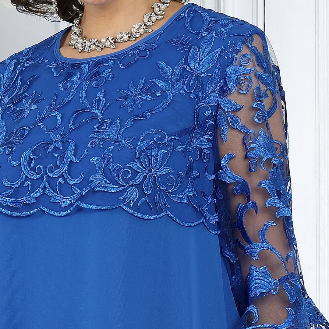 Women's Round Neck Embroidered Patchwork Dress