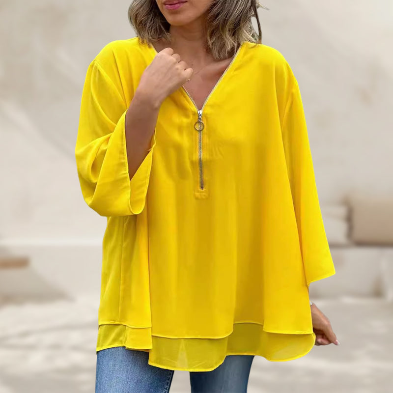 Heidi™ | V-Neck Flowy Zipped Top