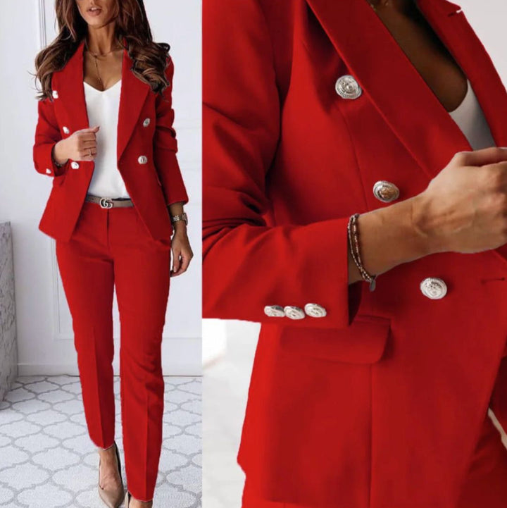 Lily | Women's Long Sleeve Double-Breasted Suit Set with Buttons