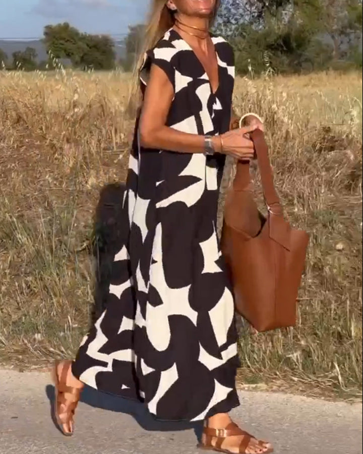 Elowen | Women's Relaxed Irregular Geometric Print Sleeveless Dress