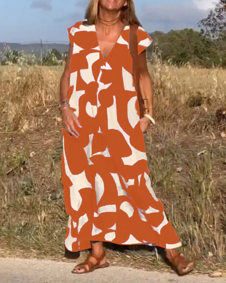 Elowen | Women's Relaxed Irregular Geometric Print Sleeveless Dress