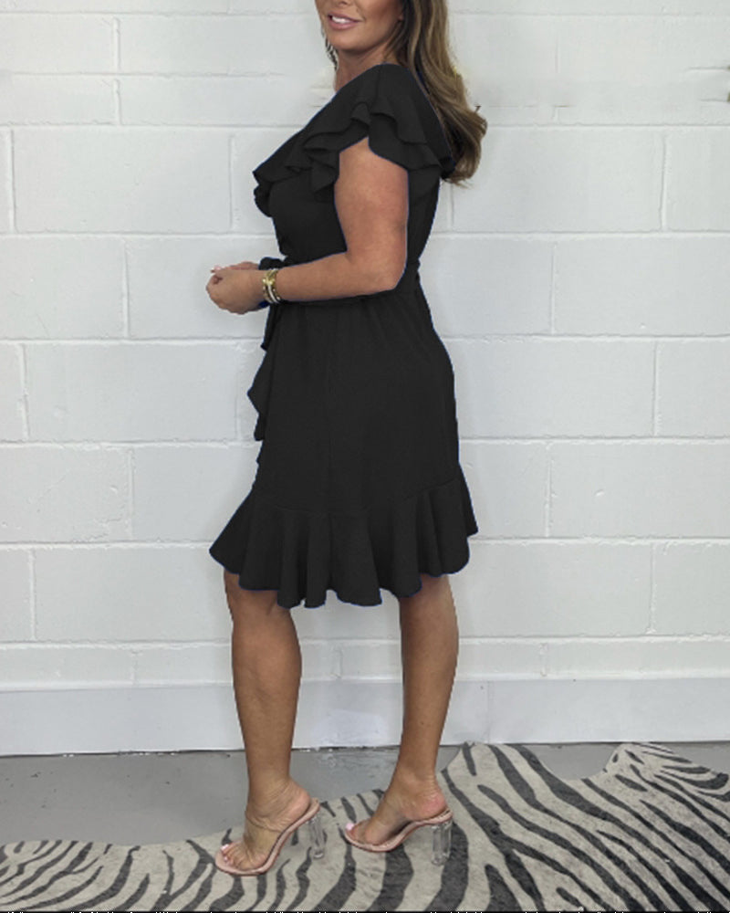 Rachel™ - Elegant V-Neck Ruffle Dress