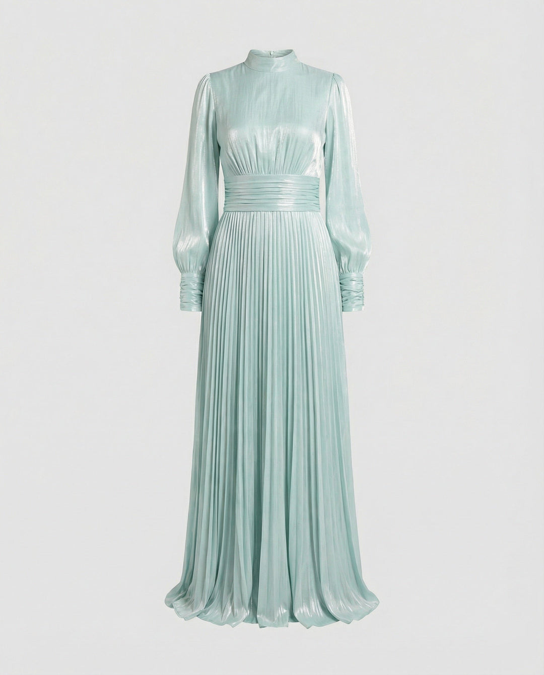 Women's Pleated Maxi Dress with Long Sleeves