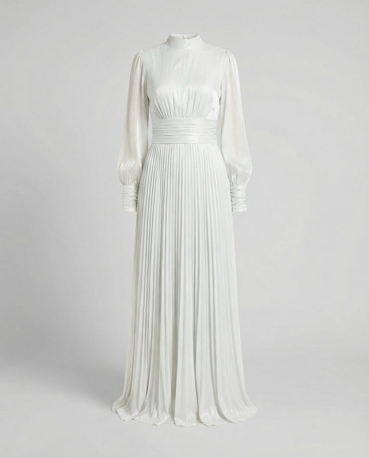 Women's Pleated Maxi Dress with Long Sleeves
