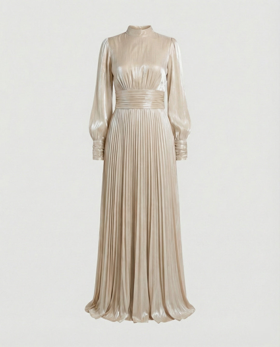 Women's Pleated Maxi Dress with Long Sleeves