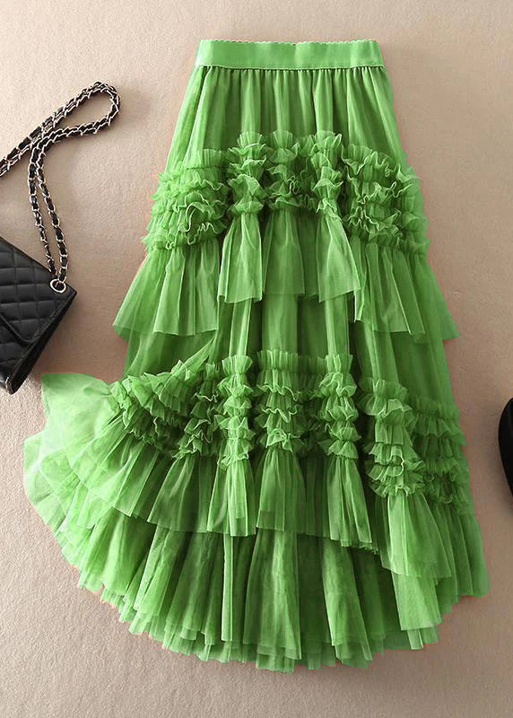 Beautiful Khaki Asymmetrical Design Tulle Tiered Fall Skirt