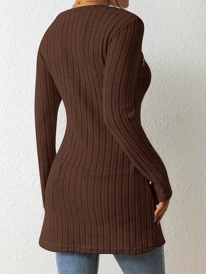 Julia | Women's Long Sleeve Square Neck Asymmetrical Top with Buttons