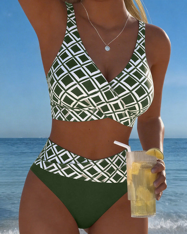 Martina | Women's Plaid Pattern Bikini with High-Waisted Briefs