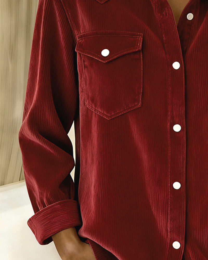 Lyra | Women's Classic Long Sleeve Shirt with Notch Collar and Buttons