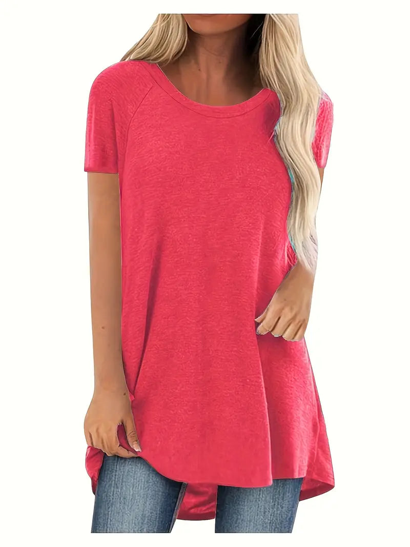 Faye | Relaxed Casual Longline Crew Neck T-Shirt