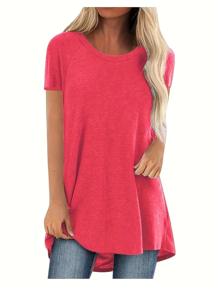 Faye | Relaxed Casual Longline Crew Neck T-Shirt