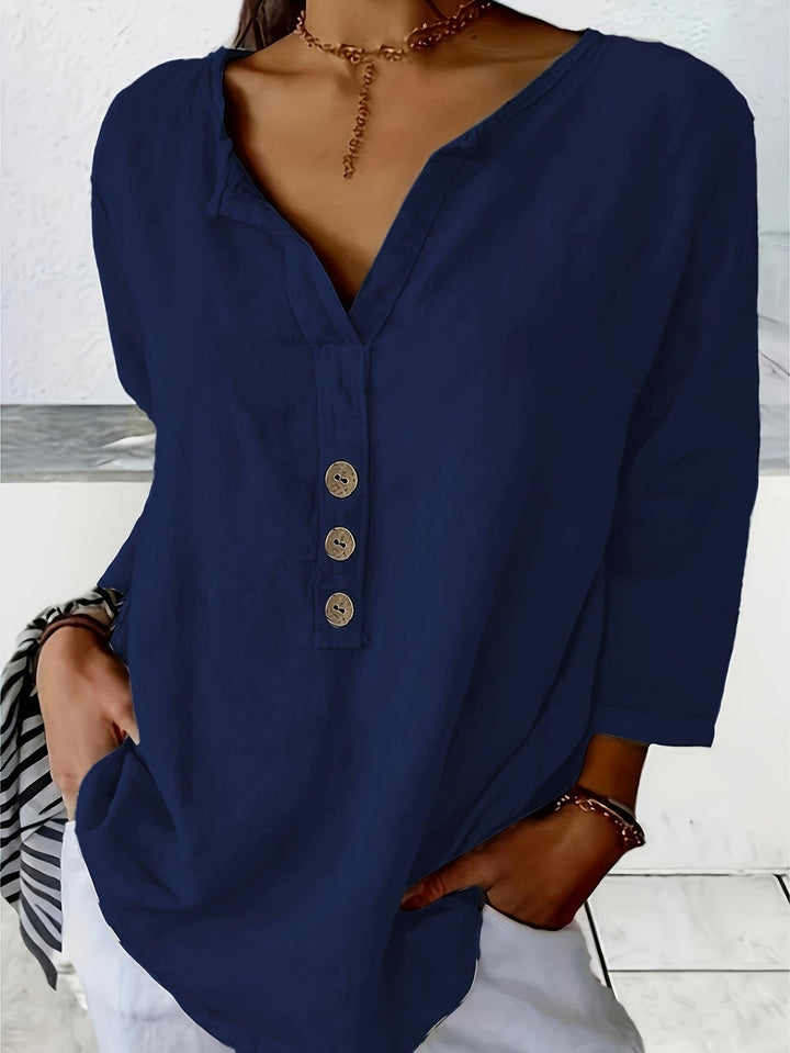 Harper | Women's Relaxed Loose V-Neck Button-Up Top with Buttons