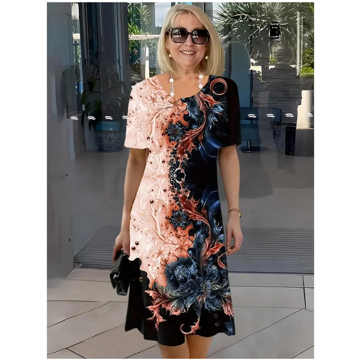 Helena | Women's Short Sleeve Round Neck Mini Floral Summer Dress