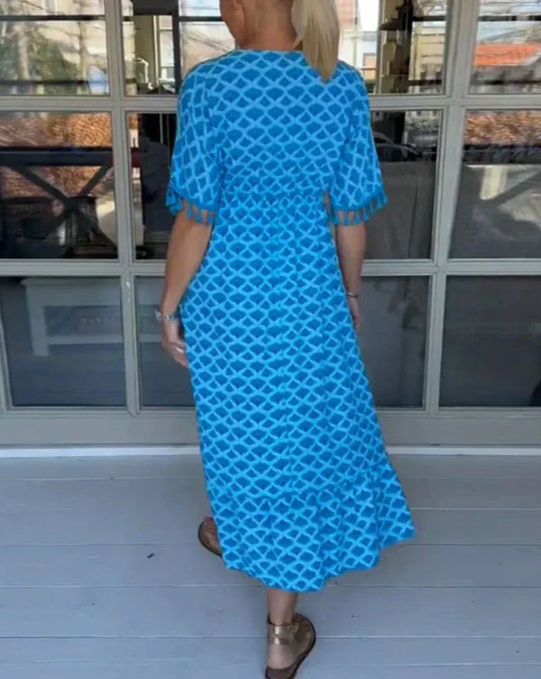 Aisha™ | Comfortable Loose Fit V-Neck Midi Dress