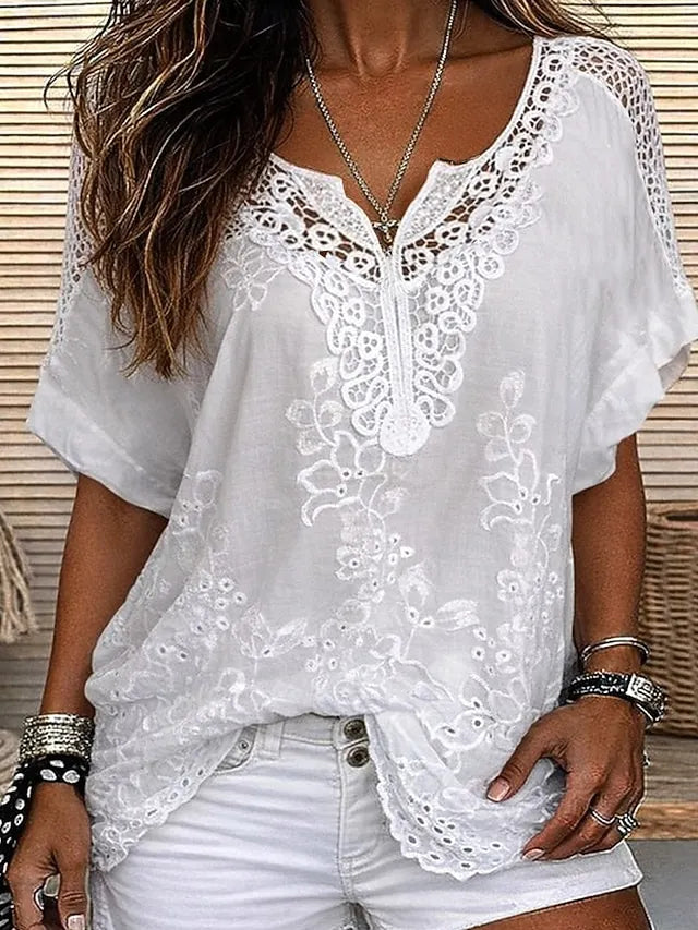 Women's V-Neck Short Sleeve Blouse