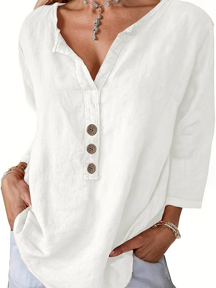 Harper | Women's Relaxed Loose V-Neck Button-Up Top with Buttons