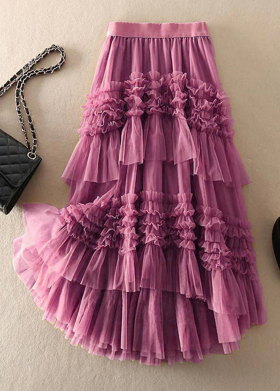 Beautiful Khaki Asymmetrical Design Tulle Tiered Fall Skirt