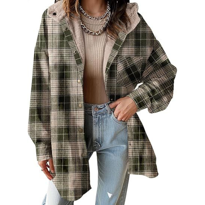 Tallulah™ - Relaxed Fit Hooded Jacket in Check Pattern