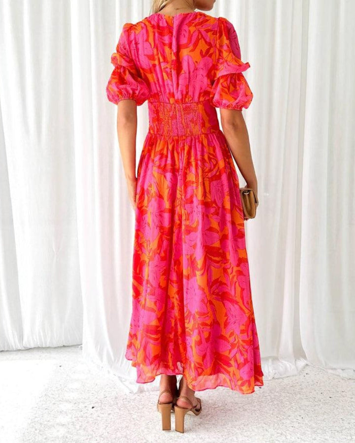 Clara | Women's Elegant V-Neck Puff Sleeve Maxi Dress