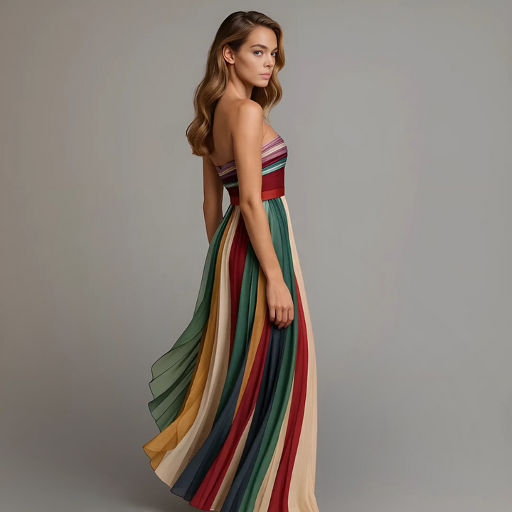 Judith™ | Women's Colorful Pleated Strapless Maxi Dress for Summer