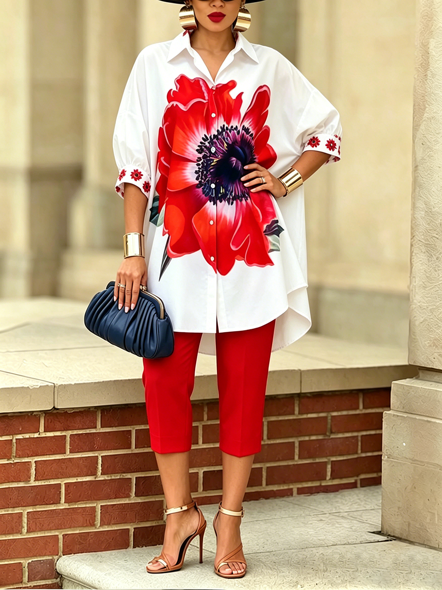Women's Two-Piece Set with Floral Print – Elegant Modern Style