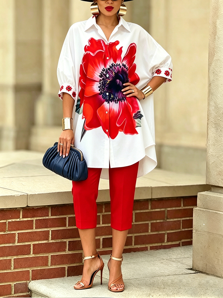 Women's Two-Piece Set with Floral Print – Elegant Modern Style