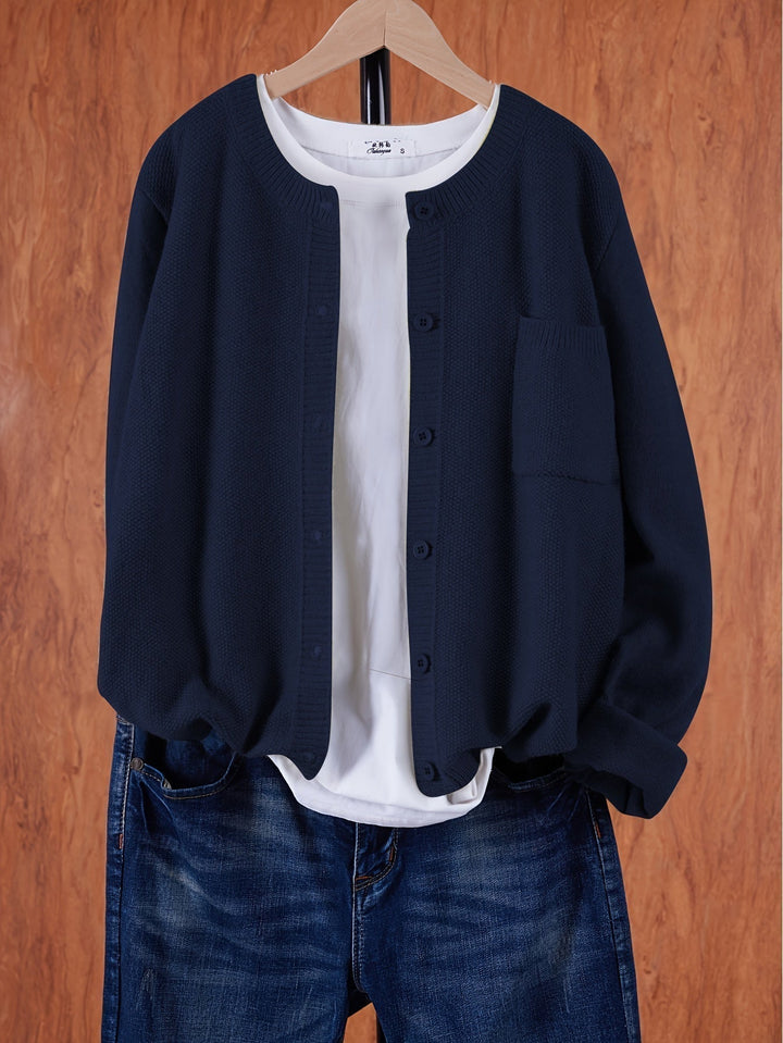 Eugenia | Women's Round Neck Cardigan with Buttons and Pocket