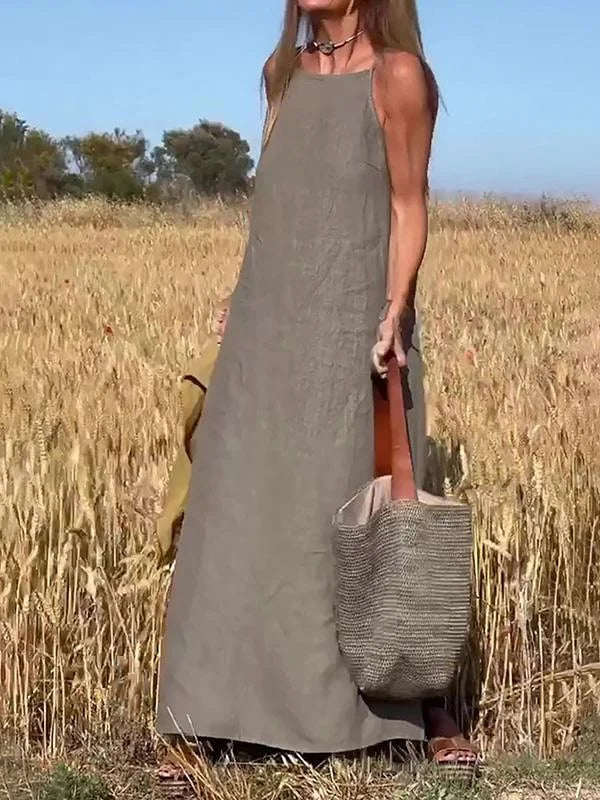 Casual Long Dress Made of Cotton and Linen for Women