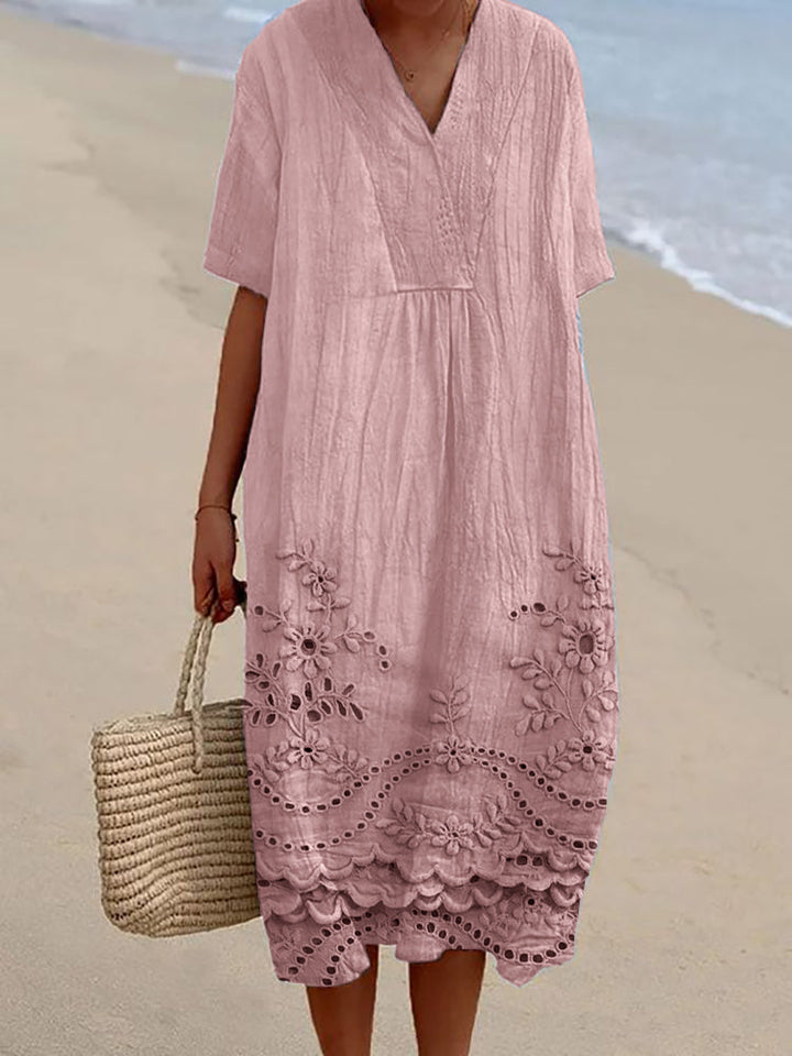 Evessa | Women's Loose V-Neck Midi Floral Summer Printed Dress