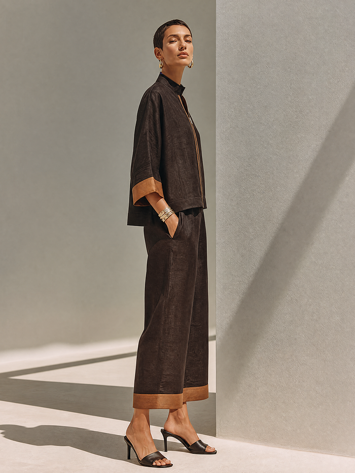 Women's Top & Cropped Wide-Leg Pants Set