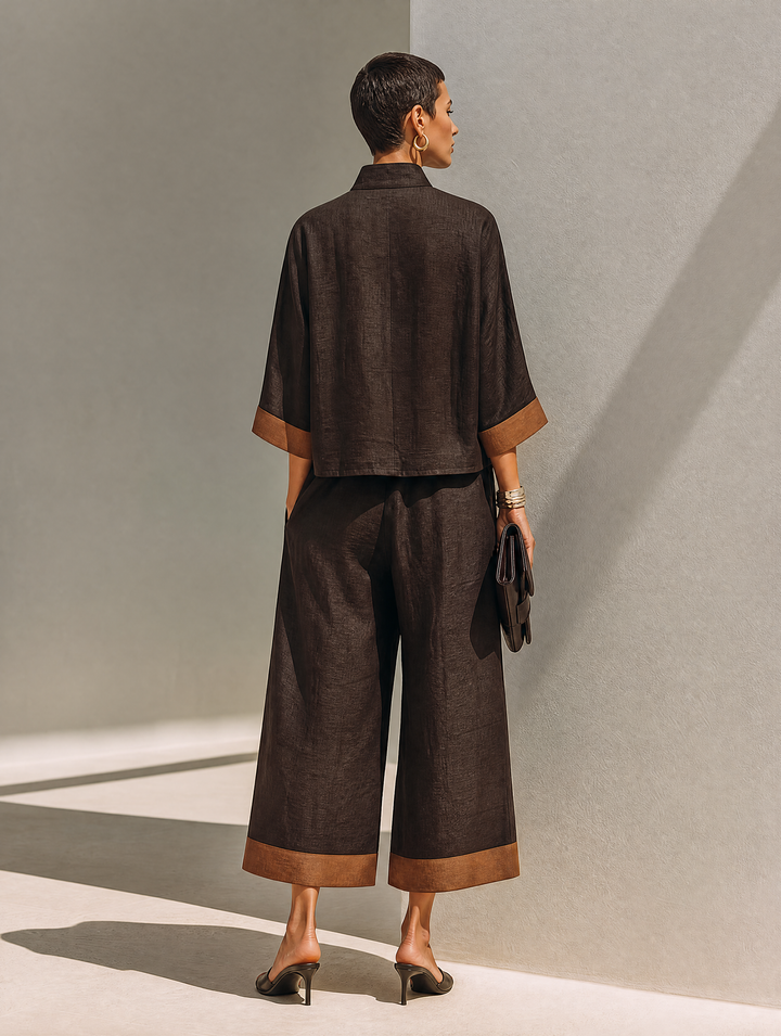 Women's Top & Cropped Wide-Leg Pants Set