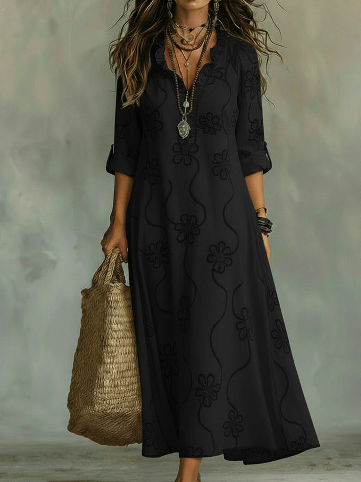 Lilou | Women's Floral V-Neck Maxi Dress with Ruffle
