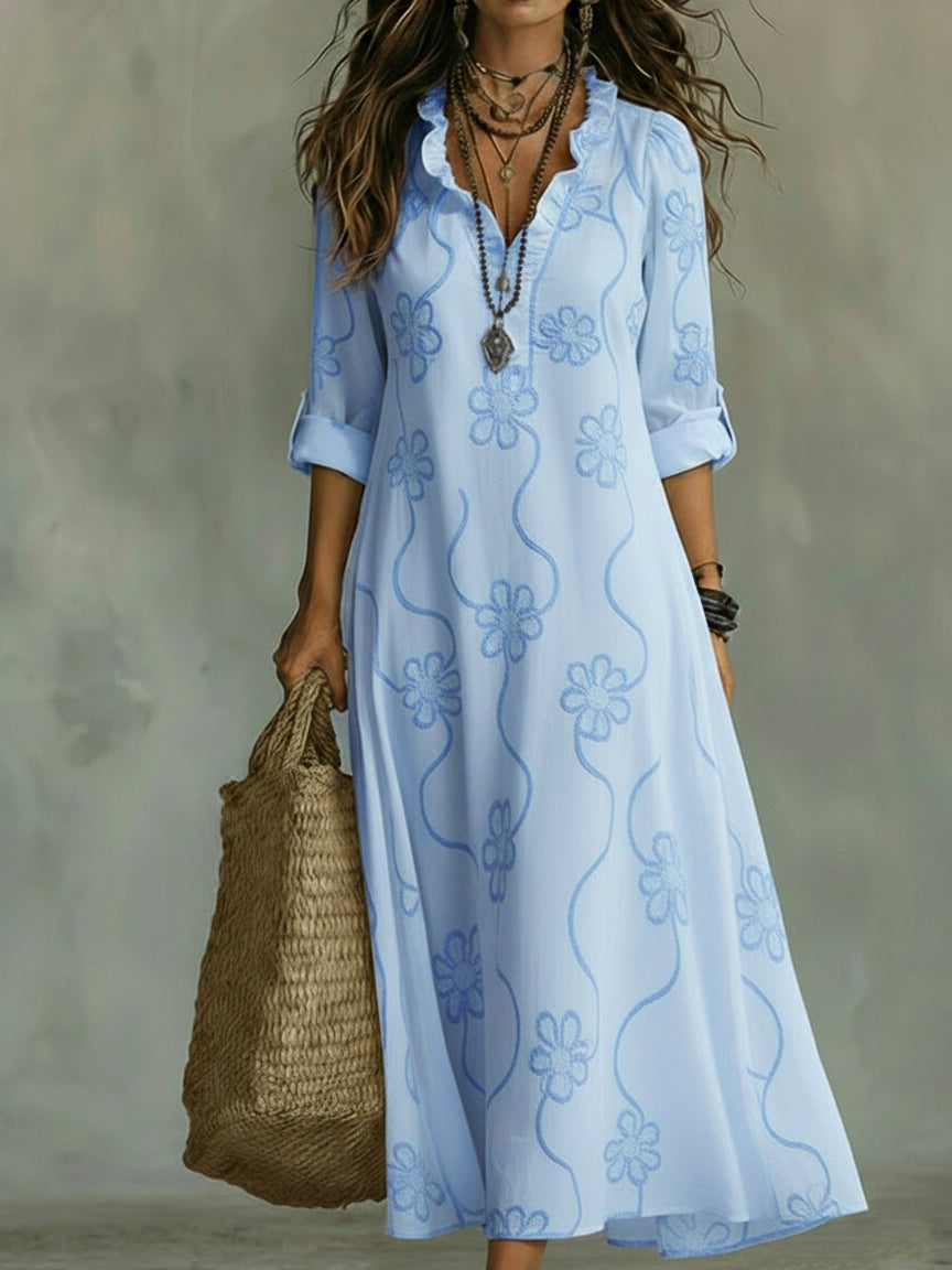 Lilou | Women's Floral V-Neck Maxi Dress with Ruffle
