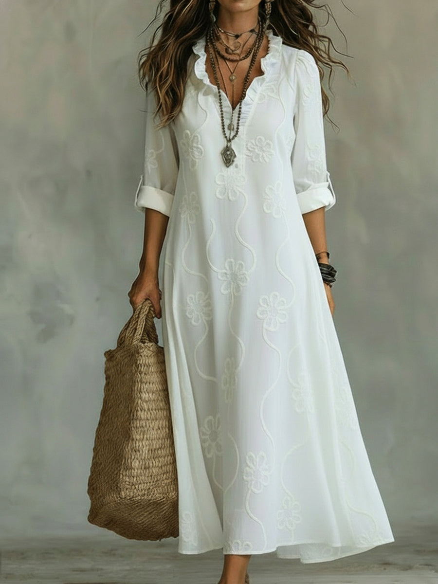 Lilou | Women's Floral V-Neck Maxi Dress with Ruffle